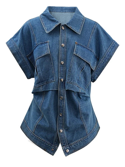 Pre Order:  Chic Irregular Denim Button Down Top