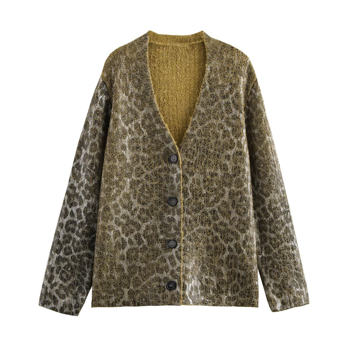 Pre Order: Animal Pattern Metal Hot Stamping Knitted Cardigan