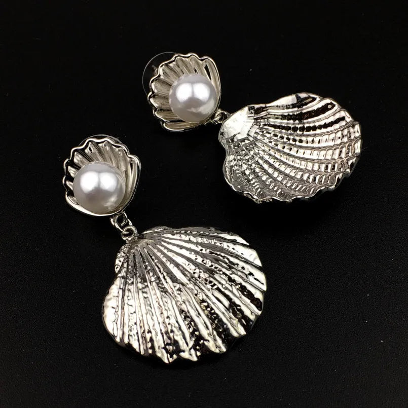 Pre Order:  Shell Faux Pearl Drop Earrings