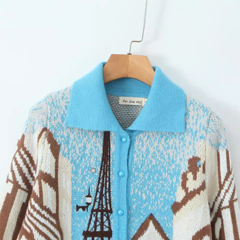 Pre Order:  Paris Street Knitted Blue Cardigan