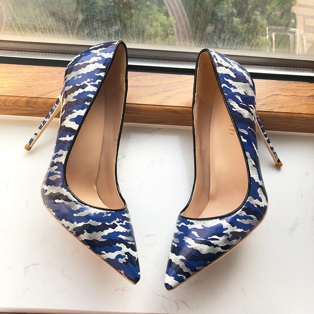 Pre Order:  Blue Graffiti Pattern Pointed-Toe Shoes