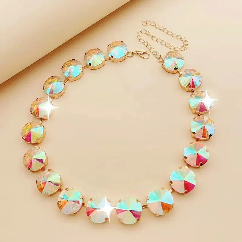 Pre Order:  Shiny Glass Crystals Elliptic Cut Luxury Short Necklace