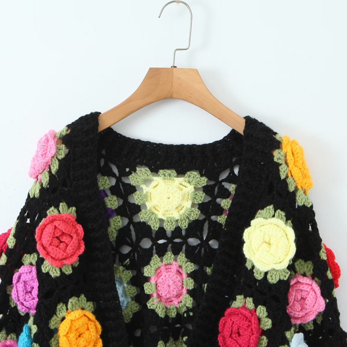 Hand Crocheted 3D Flower Ball Sweet Cardigan