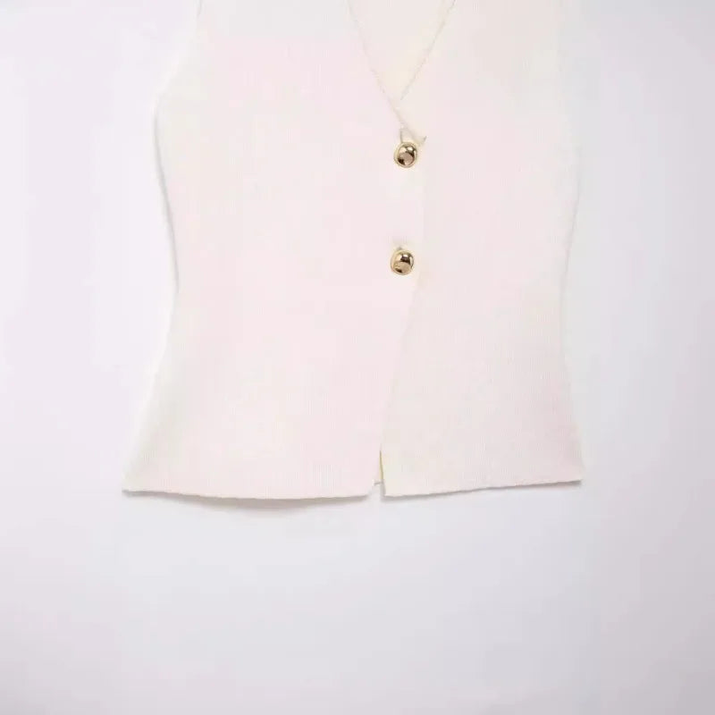 Pre Order:  Gold Button Knitted Vest + Pleated Skirt