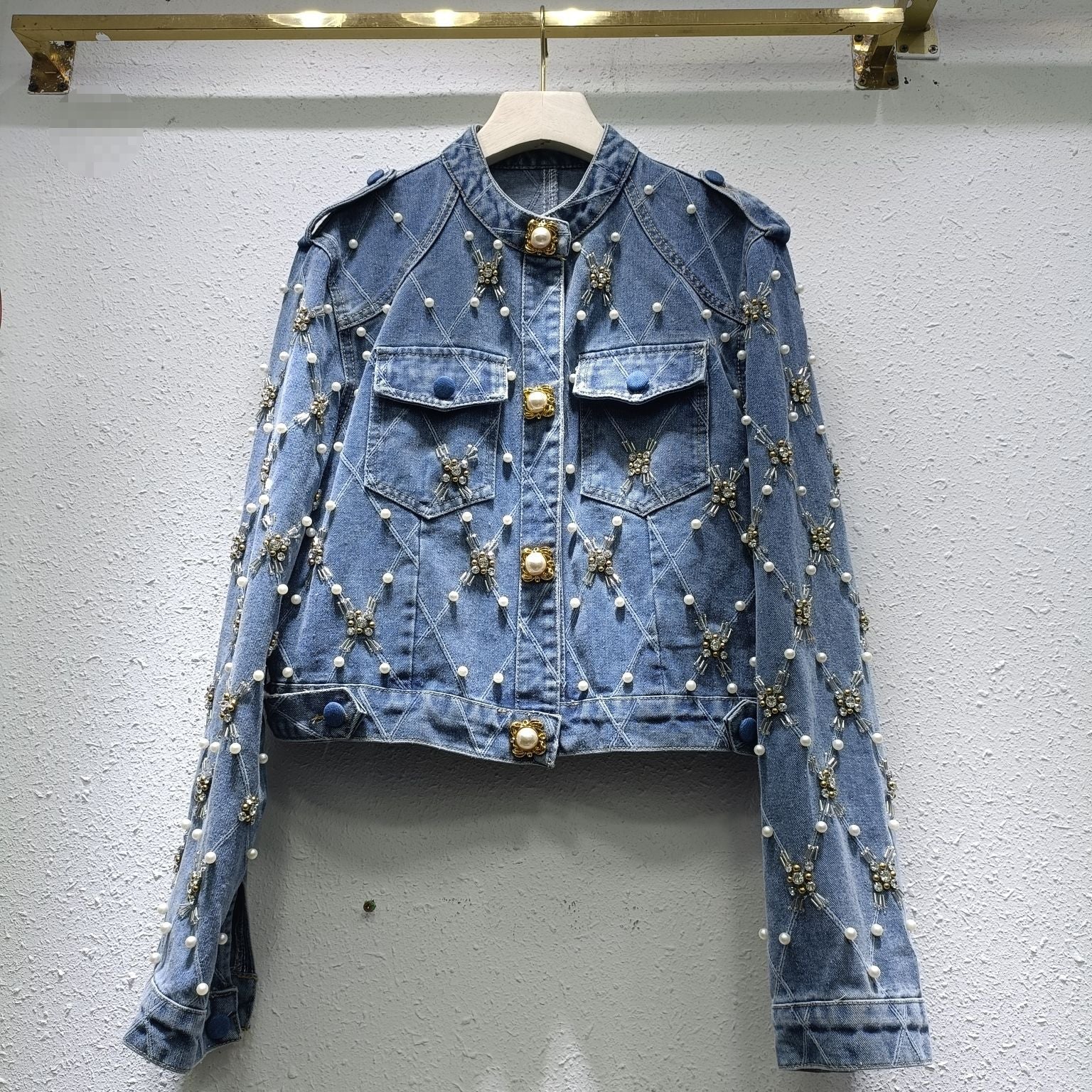 Pre Order: Diamond Grid Nail Bead Inlaid Jacket