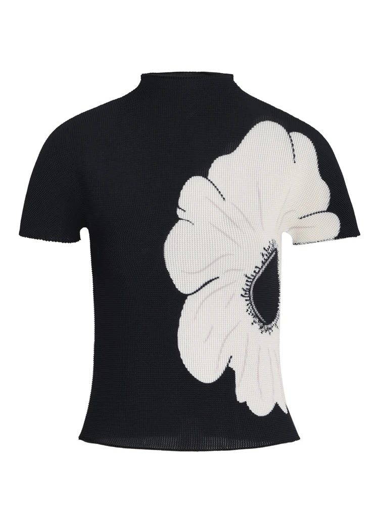 Pre Order: Printed Thin Pleated Stretchy Slim Fit Top