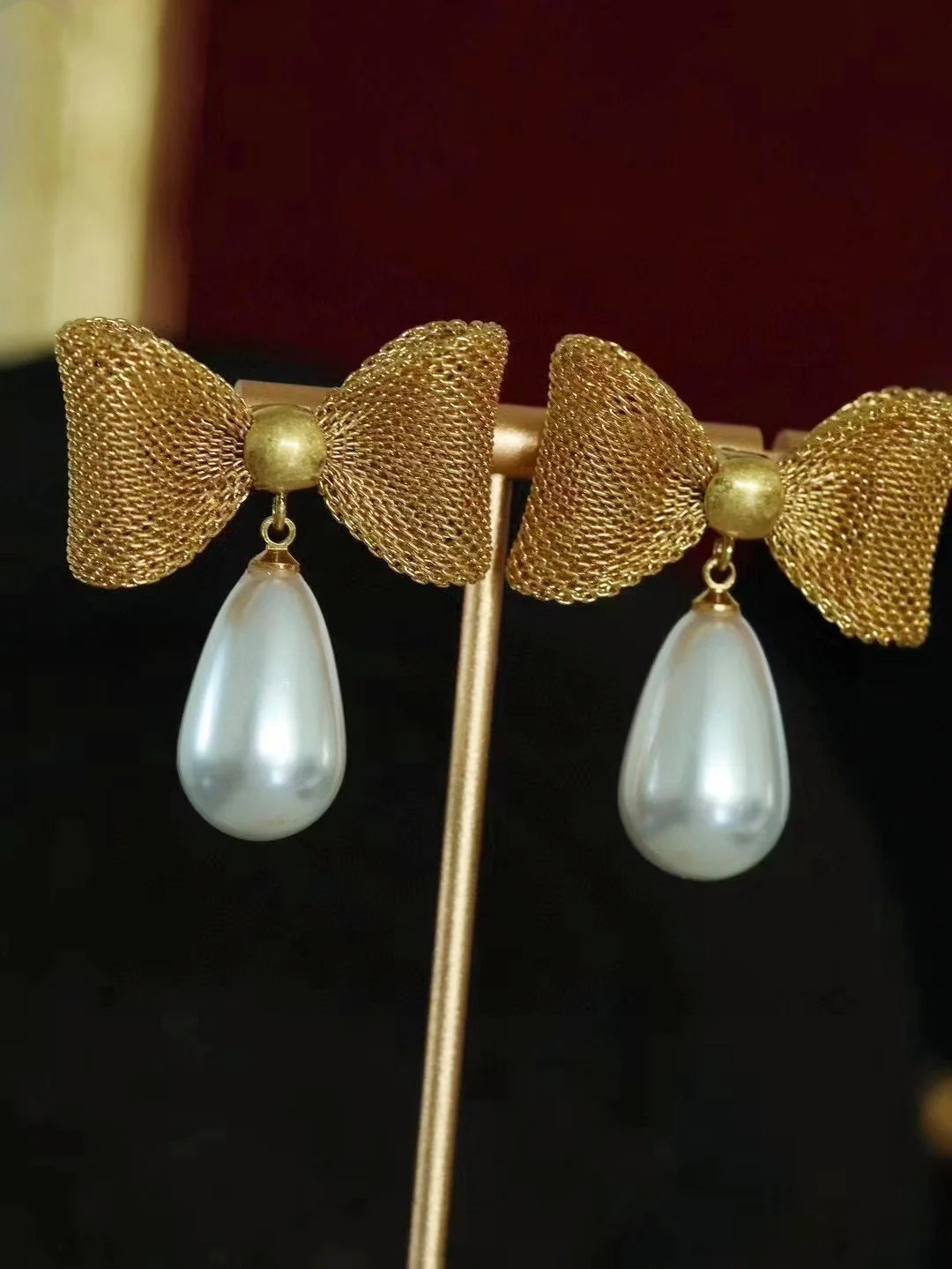 Pre Order:  Vintage Water Drop Pearl Bow Earrings