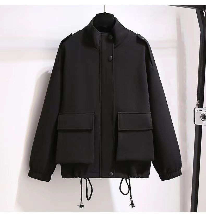 Pre Order:  Solid Loose Drawstring Zip Up Oversized Jacket