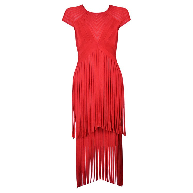 Pre Order:  Backless Fringe Bandage Dress