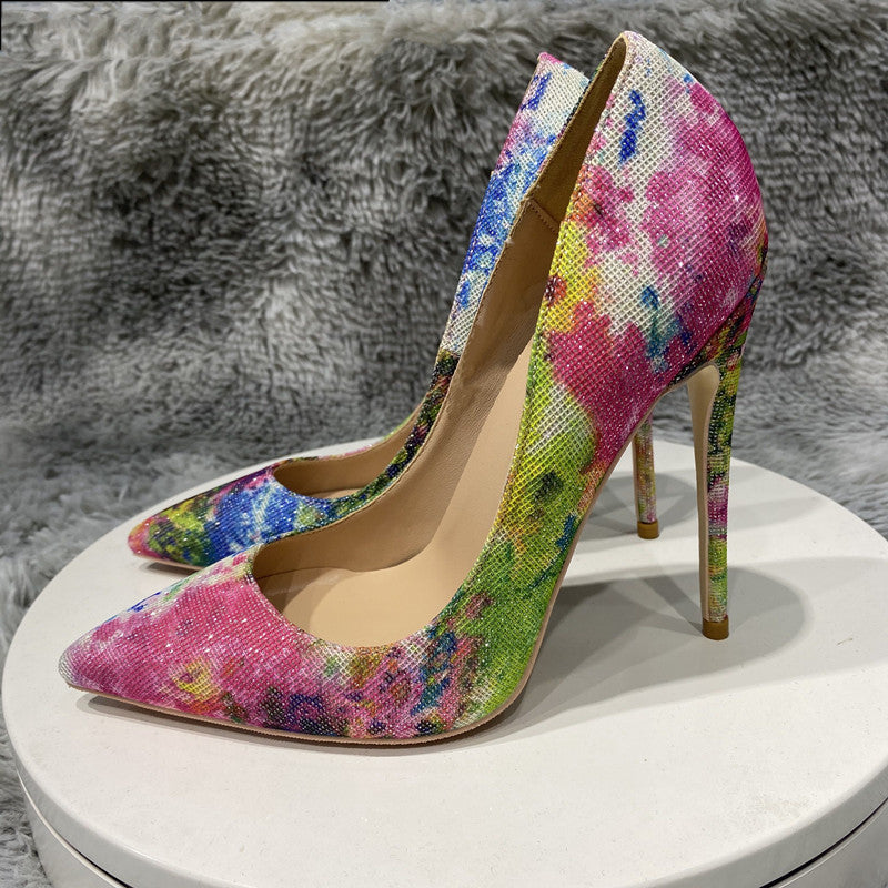 Pre Order:  Floral Sequined Pointed-Toe Pumps Shoes