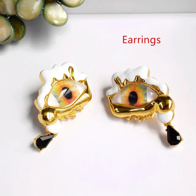 Pre Order:  Alloy Resin Eyes Charms Earrings + Ring + Brooch