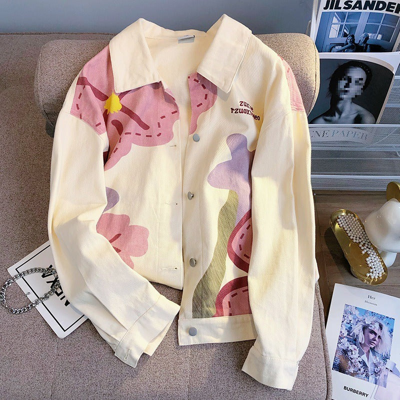 Pre Order:  Casual Floral Denim Loose Jacket