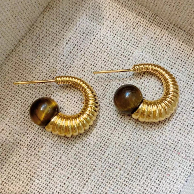 Pre Order:  Brown Stone Textured Hook Earrings