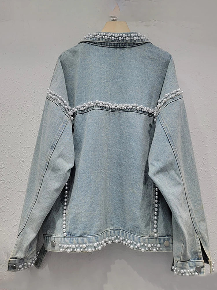 Pre Order:  Pearl Studded Washed Denim Jacket