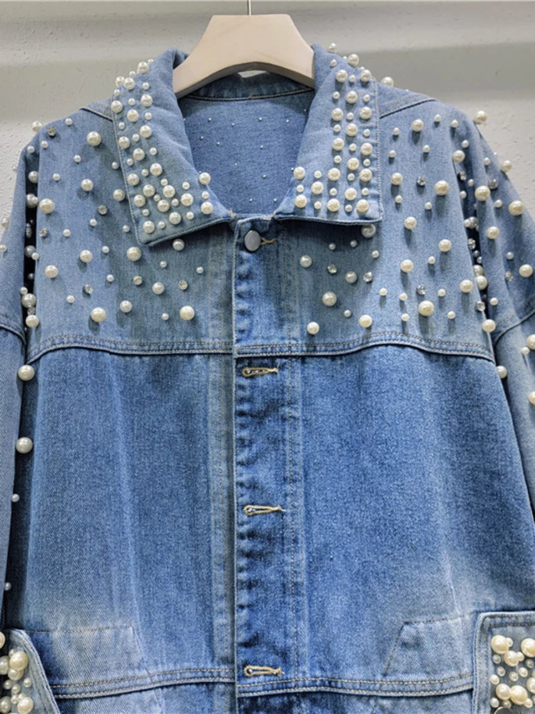 Pre Order:  Full Pearl Long Sleeve Washed Denim Jacket