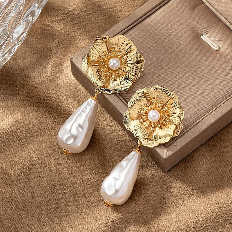 Pre Order:  Elegant Flower Drop Pearl Earrings