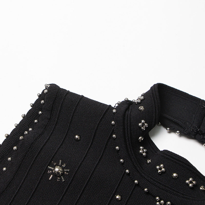 Pre Order:  Black Beaded Backless Knit Dress