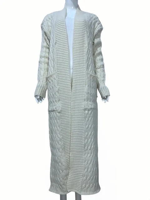 Pre Order:  Ribbed Collar Cableknit Long Cardigan