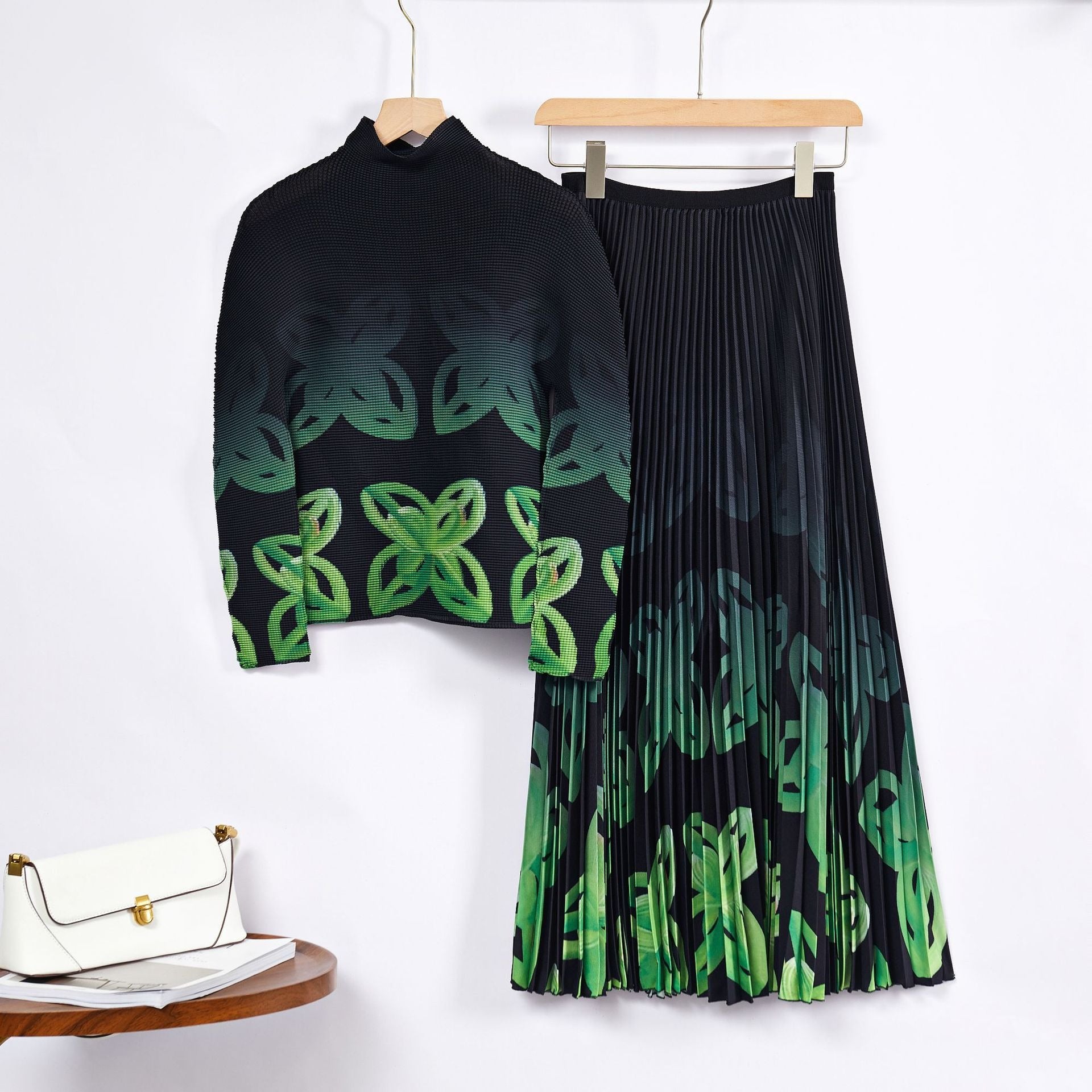 Pre Order:  Contrast Floral Pleated Top+Skirt Set