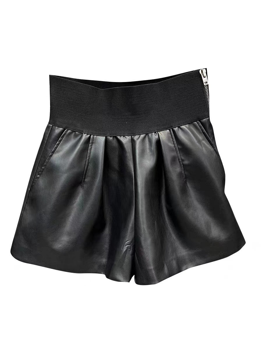 Pre Order:  Elastic Wide Leg PU Leather Shorts