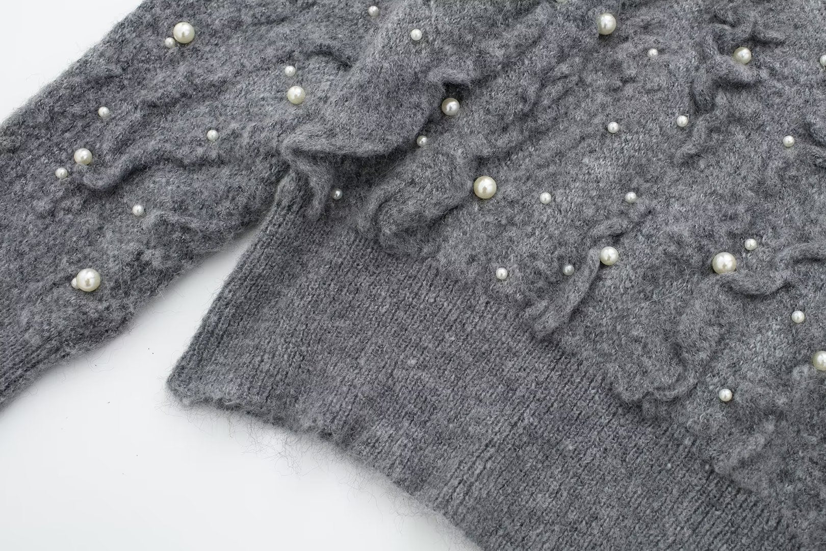 Pre Order:  Faux Pearls Textured Knitted Sweater