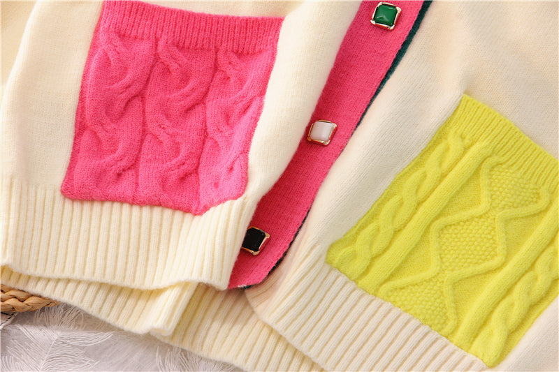 Pre Order:  Color Play Patches Knitted Cardigan