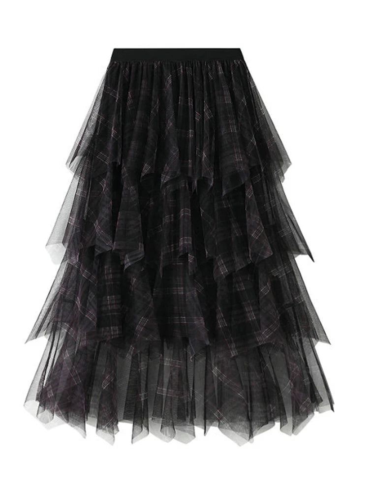 Pre Order: Irregular Mesh A-Line Midi Cake Skirt