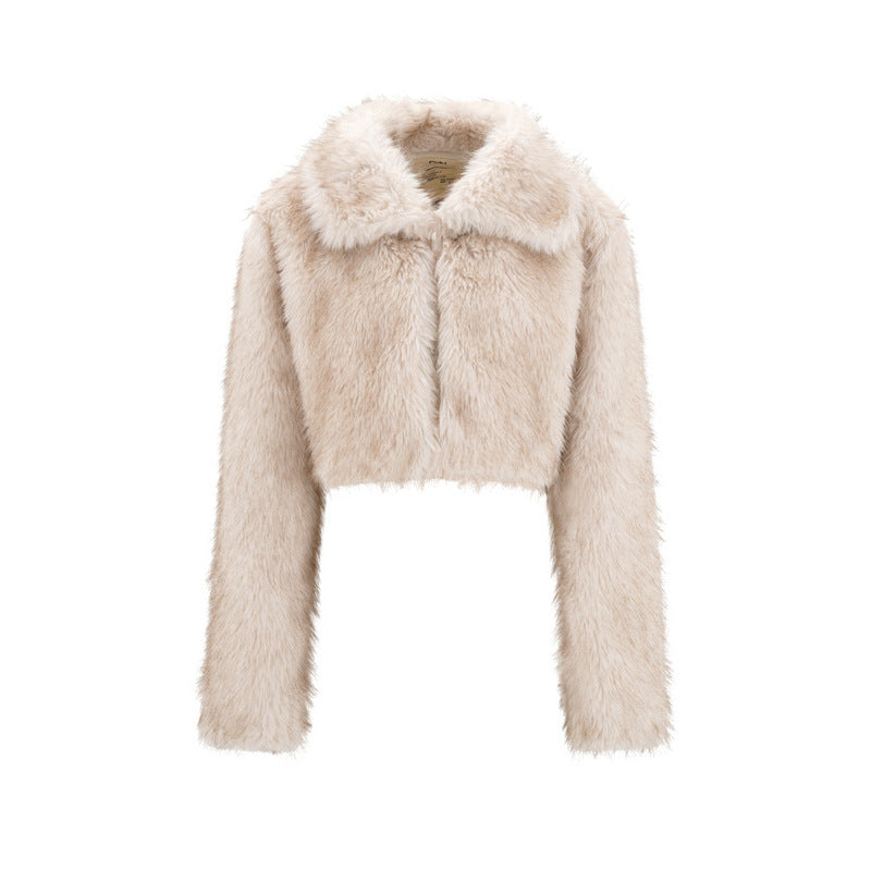 Pre Order: Faux Fur Beige with Collar Short Jacket