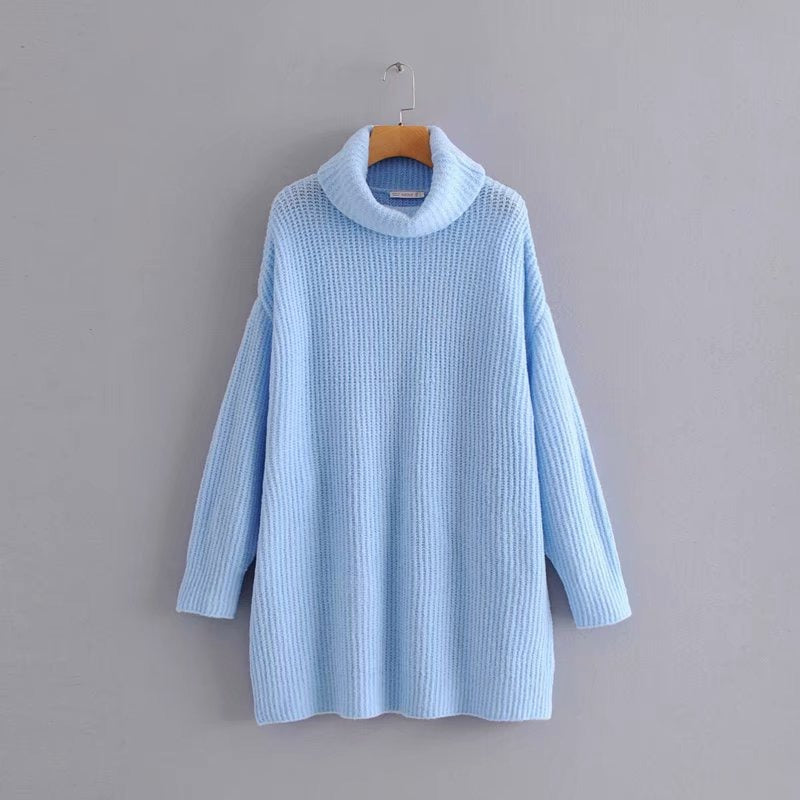 Pre Order: Turtle Neck Solid Knitted Long Sleeves Dress Sweater