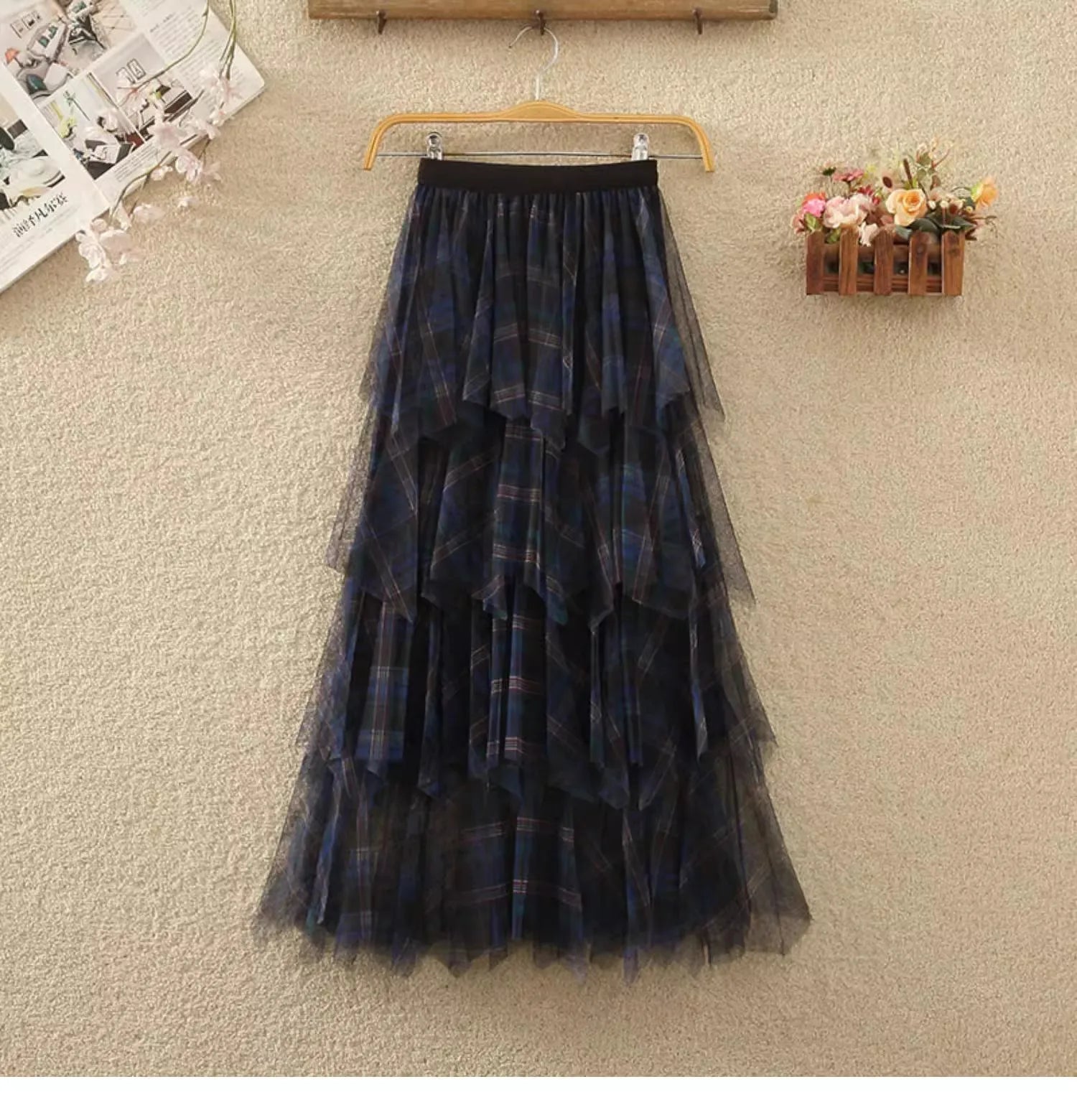 Pre Order: Vintage Plaid Long Tulle A-Line Skirt