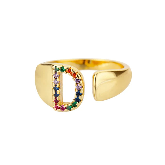 Pre Order:  Multicolor Zircon Alphabet Plated Rings