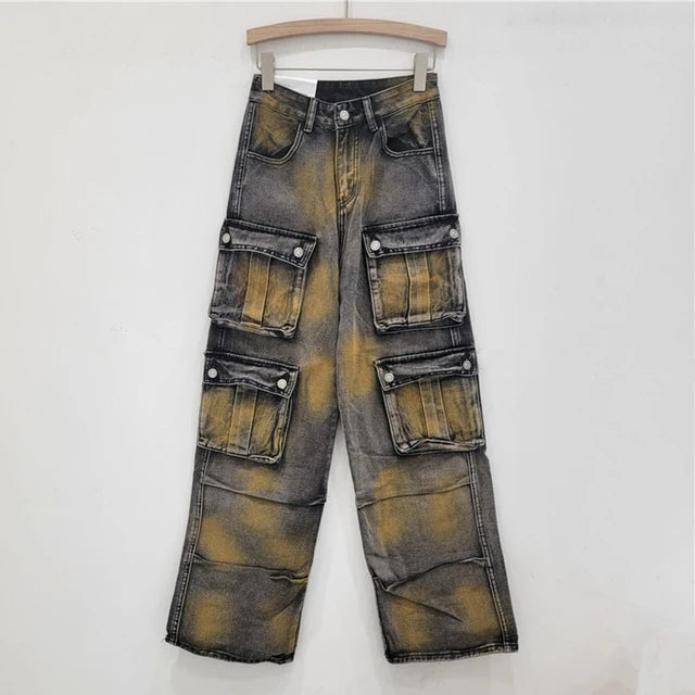 Pre Order:  Multi Pocket Distressed Loose Pants