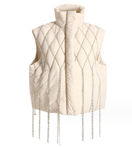 Pre Order:  Tasseled Diamond Sleeveless Puffer Jacket