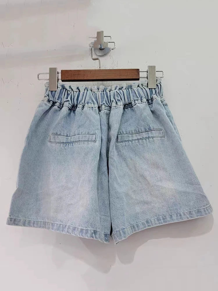 Pre Order:  Colorful Diamond High Waist Wide Leg Denim Shorts