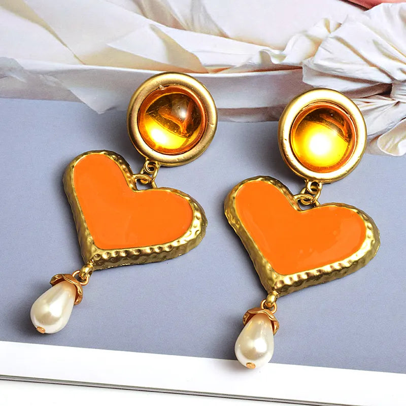 Pre Order:  Hearts Faux Pearls Dangle Earrings