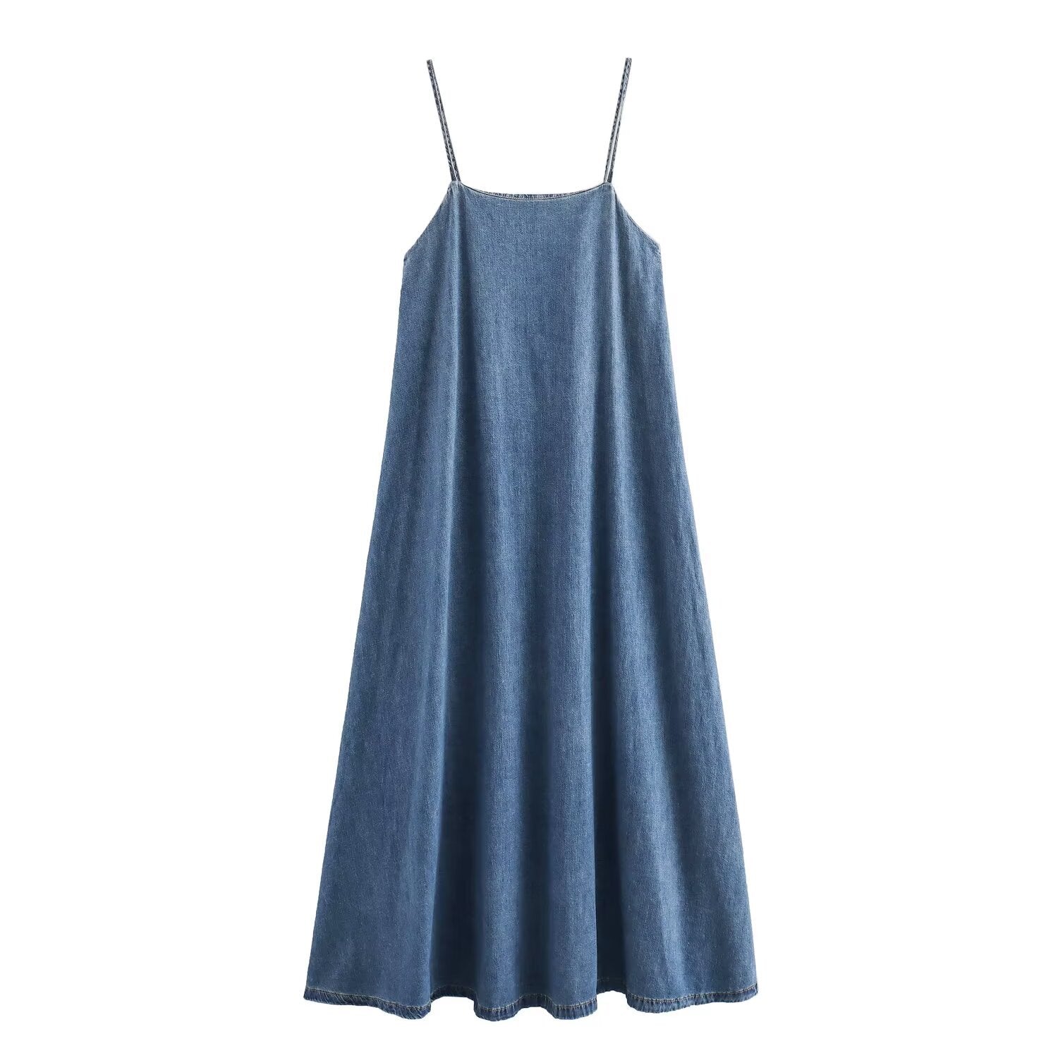 Retro Backless Loose Fitting Camisole Denim Dress