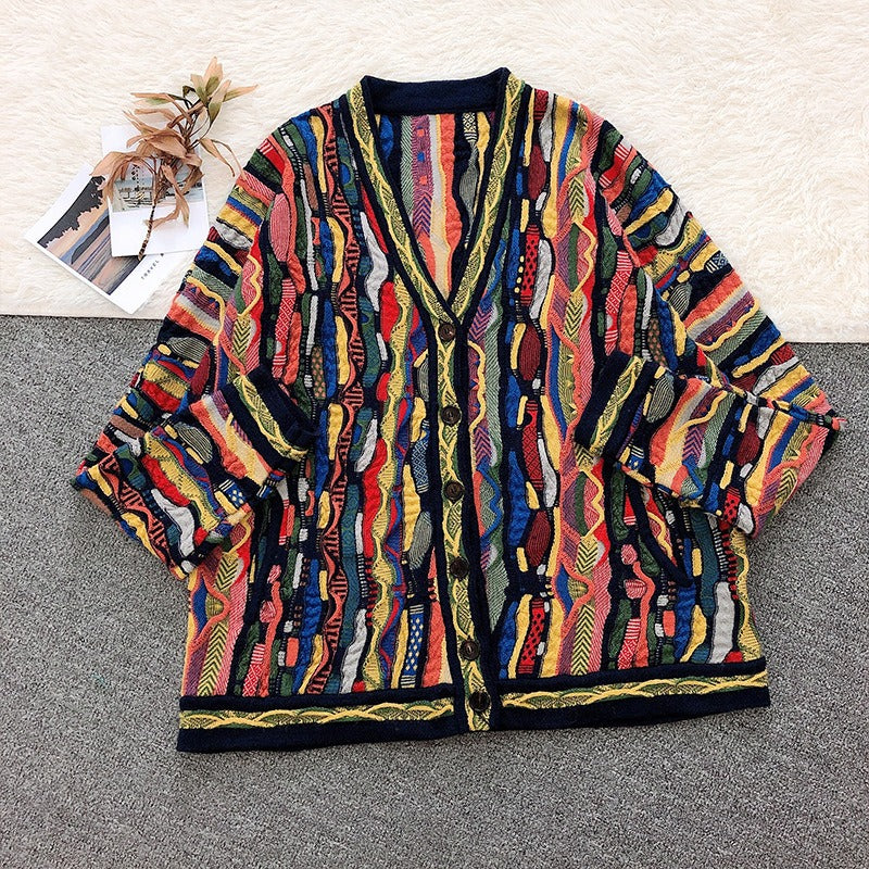 Multicolor Oil Painting Graffiti Cardigan