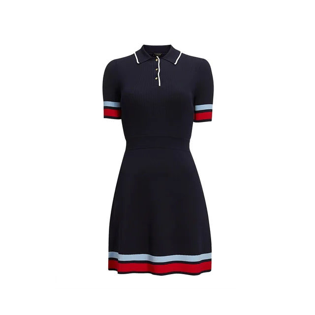 Striped Patchwork A-Line Polo Dress