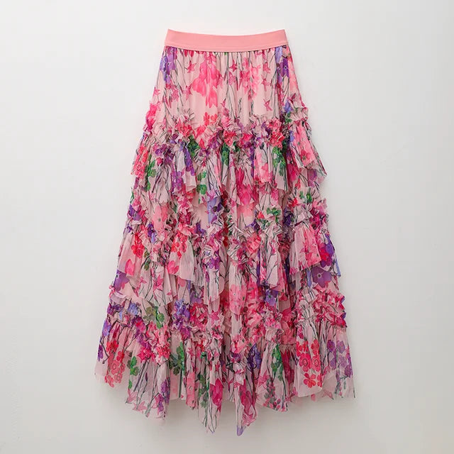 Pre Order:  Floral Ruffled Loose A-Line Skirt