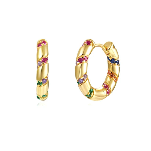 Pre Order:  Multicolor Stones Huggie Copper Earrings