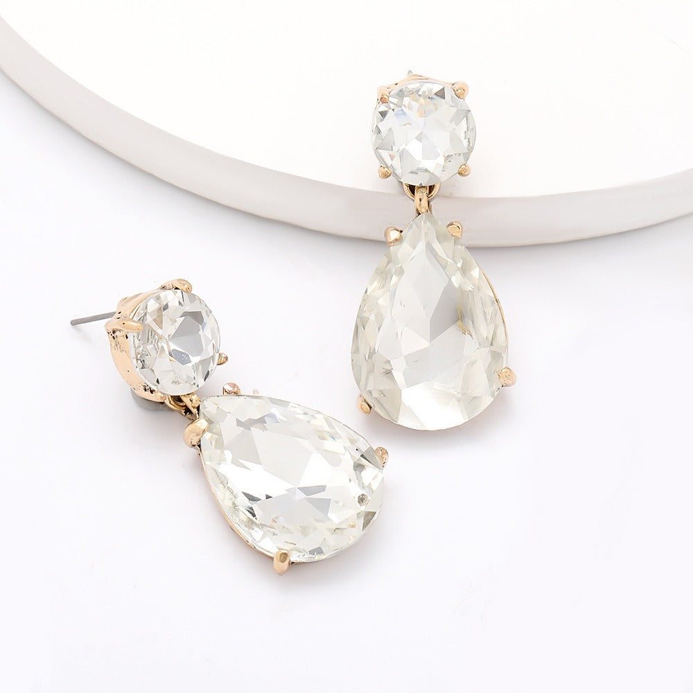 Pre Order:  Glass Water Drop Alloy Earrings