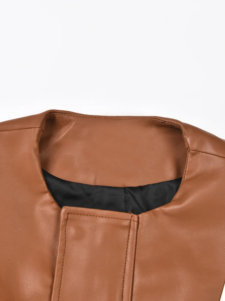 Pre Order:  Spliced Vegan Leather Hidden Placket Jacket