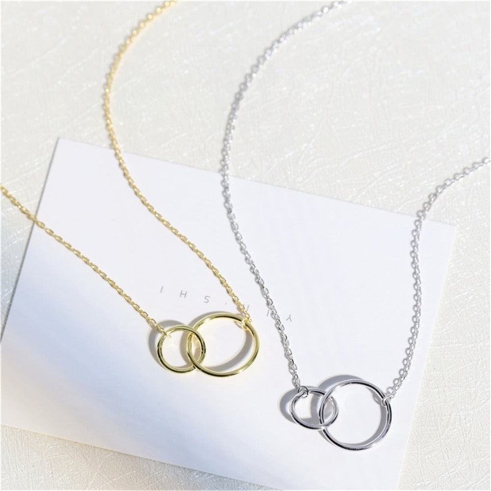 Pre Order:  Double Ring Plated Silver Necklace