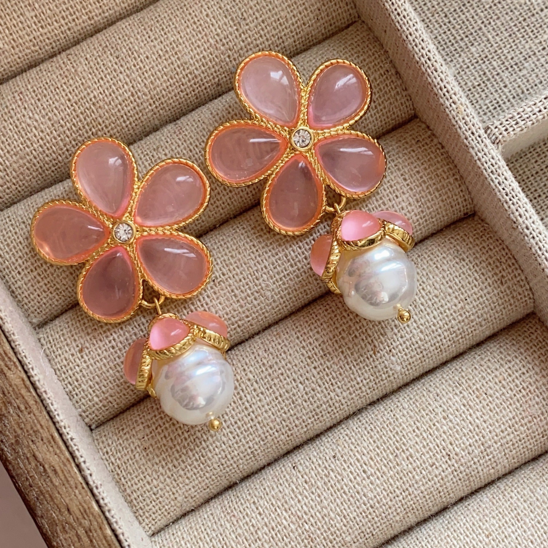 Pre Order:  Glass Flower Pearl Earrings