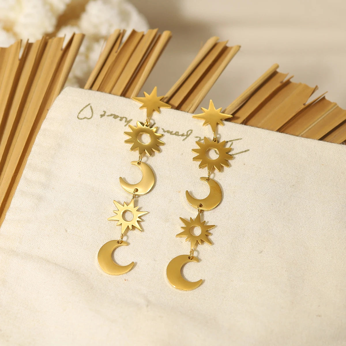 Pre Order:  Long Drop Star Moon Charms Stainless Earrings