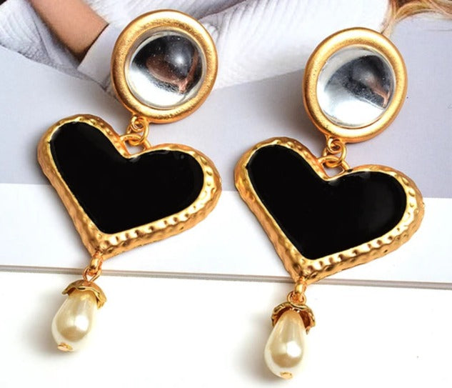 Pre Order:  Hearts Faux Pearls Dangle Earrings