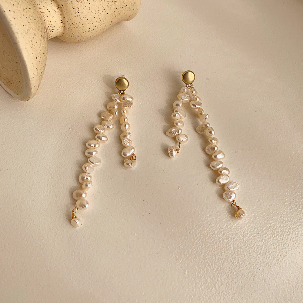 Pre Order:  Pearl Tassel Long Asymmetrical Earrings