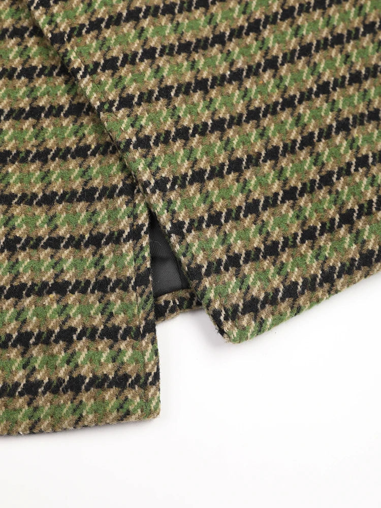 Pre Order:  Green Plaid Stand Collar Coat