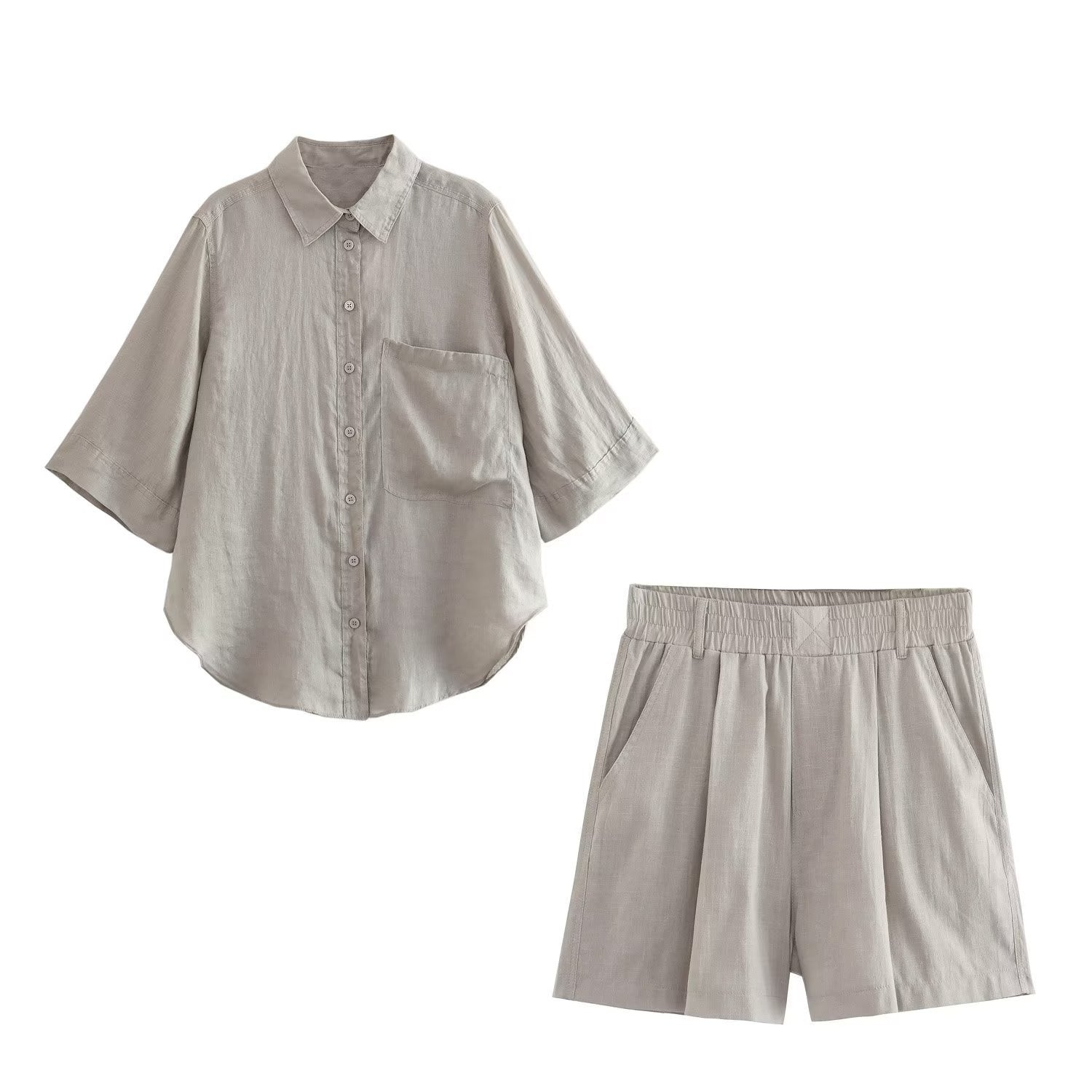 Pre Order:  Solid Loose Short Sleeve Shirt + Wide Leg Shorts Set