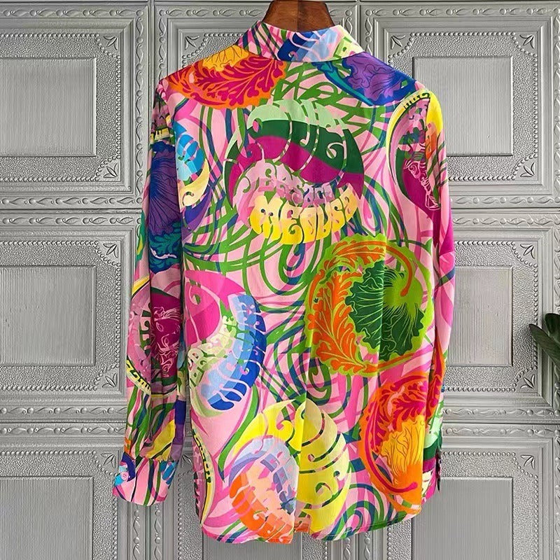 Multicolor Casual Print Long Sleeve Shirt